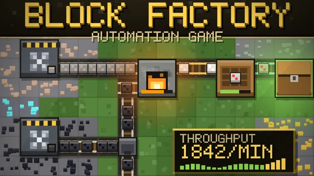 Conveyor belts carrying ore from miners into furnaces in a blocky top-down factory