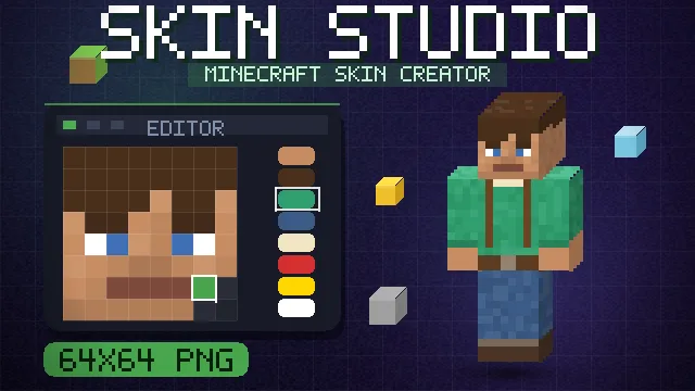 A blocky character skin being painted beside its live 3D preview